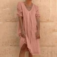 thumbnail image 2 of Liquidation d'Été 2025! Robe pour Femme Grande Taille, Liquidation de Robes d'Été pour Femmes, Combinaison d'Été pour Femme en Coton et Lin à Manches Courtes, Col en V, Manches Courtes, Jupe Longue, 2 of 5