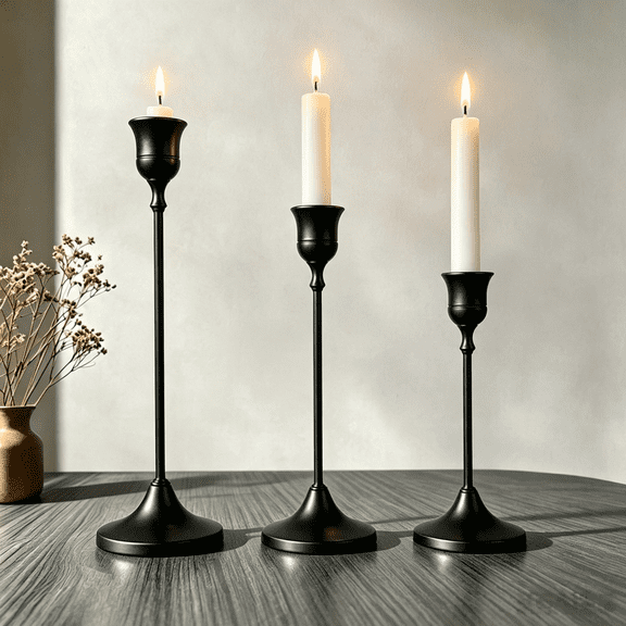 Vintage Set of 3 Metal Halloween Black Candle Holder Candelabros, Spooky Candle Stick Holder Decor, Candle Stand for Dining Table Centerpiece