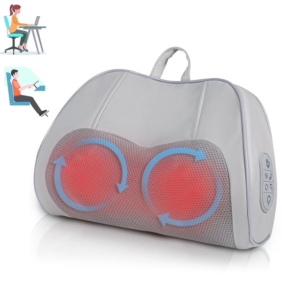 NEXPURE Back Massager with Heat –3D Kneading Massage Pillow, Heated Support for Home and Office Chairs, Gray