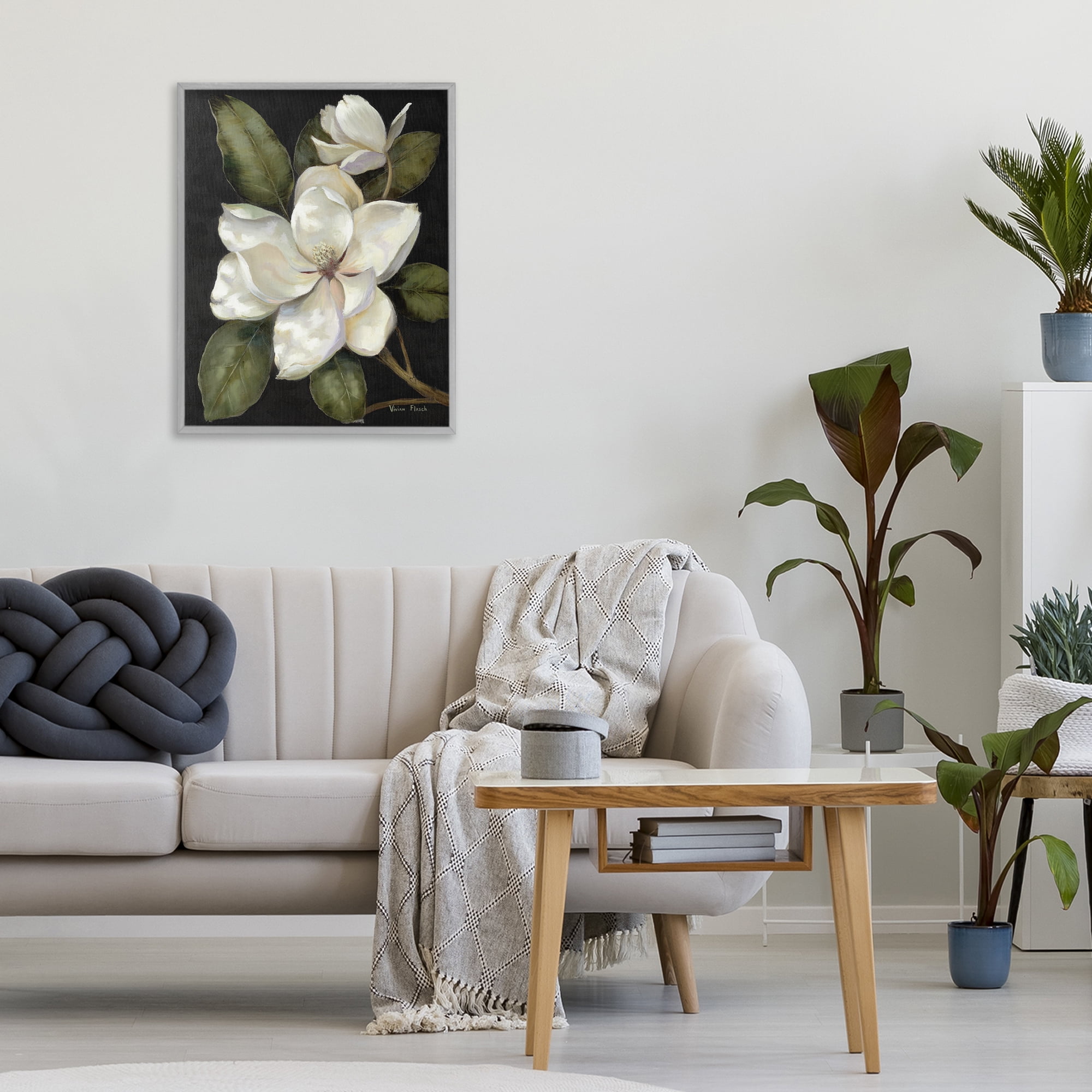 Stupell Industries Blooming Magnolia Buds Gray Framed Giclee Art, design by Nan