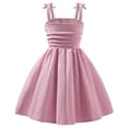 thumbnail image 6 of HAOTAGS Smock Dress Girls,Bow Spaghetti Strap Solid Color Smocked Bodice Pink 11-12T, 6 of 9