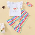 thumbnail image 4 of Douhoow Toddler Girl Easter Clothes Set Cartoon Bunny Print Fly Sleeve Tops Rainbow Flare Pants, 4 of 9