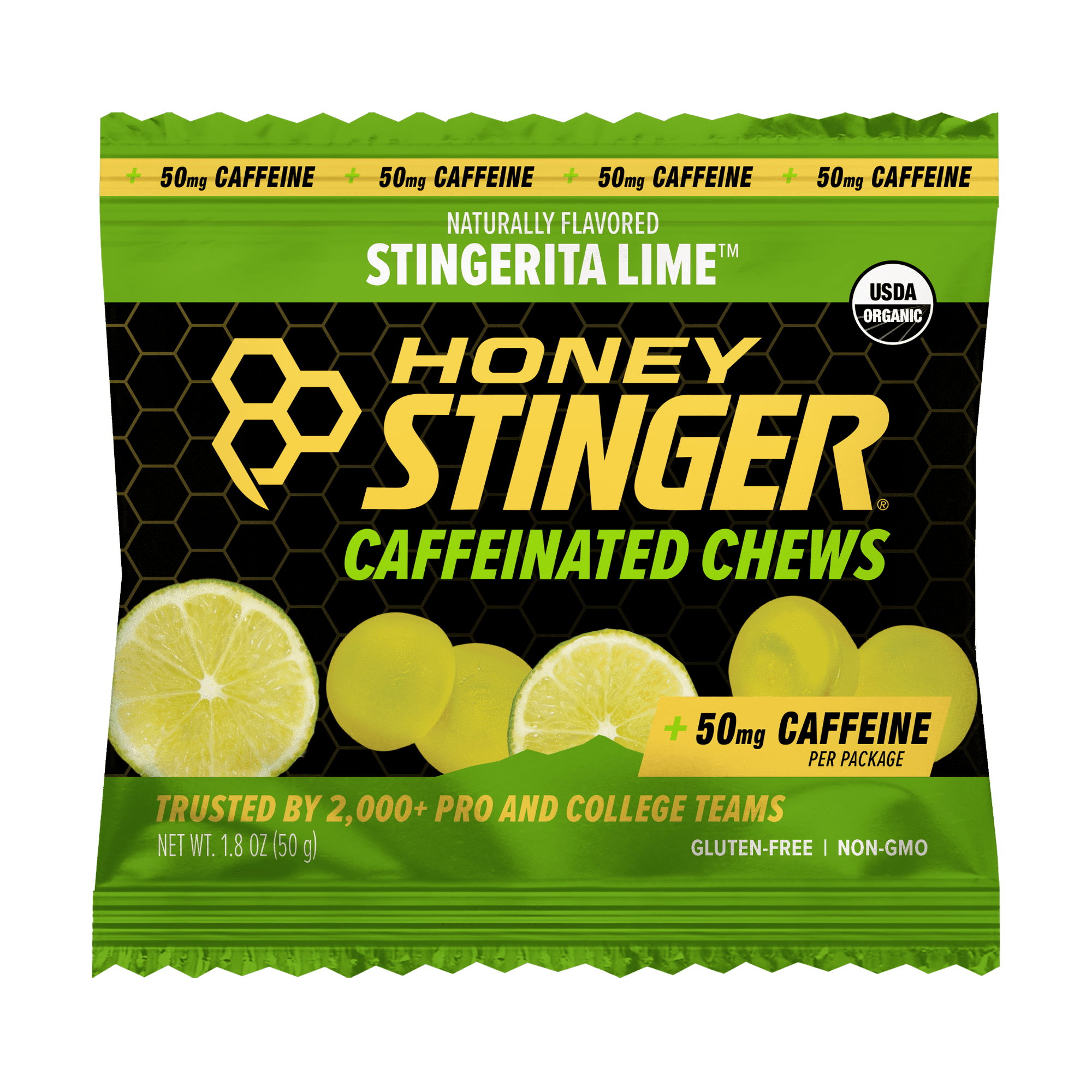 Honey Stinger Organic Gluten-Free Caffeinated Energy Chews, Stingerita Lime, 1.8 oz, 1 count
