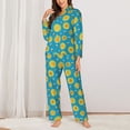 thumbnail image 2 of KLL Bee Sunflower Print Women's Long Sleeve Pajamas with Pants Sleepwear Loungewear 2 Set-XX-Large, 2 of 7