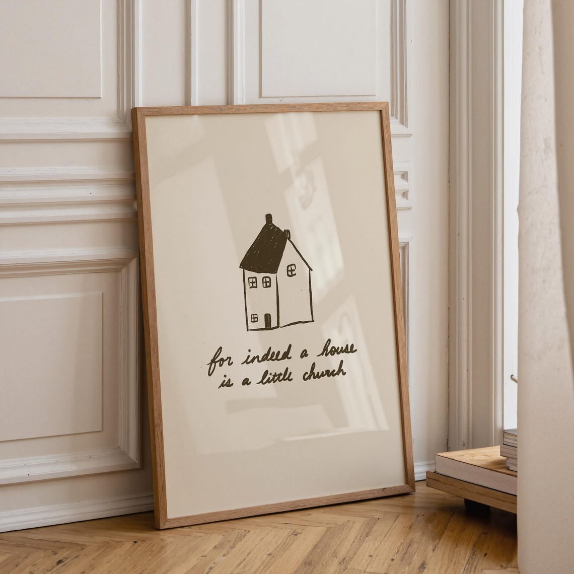 Christian House Little Church Handdrawn Minimalist Vintage Inspired Decorative Design Accent Wall Decor