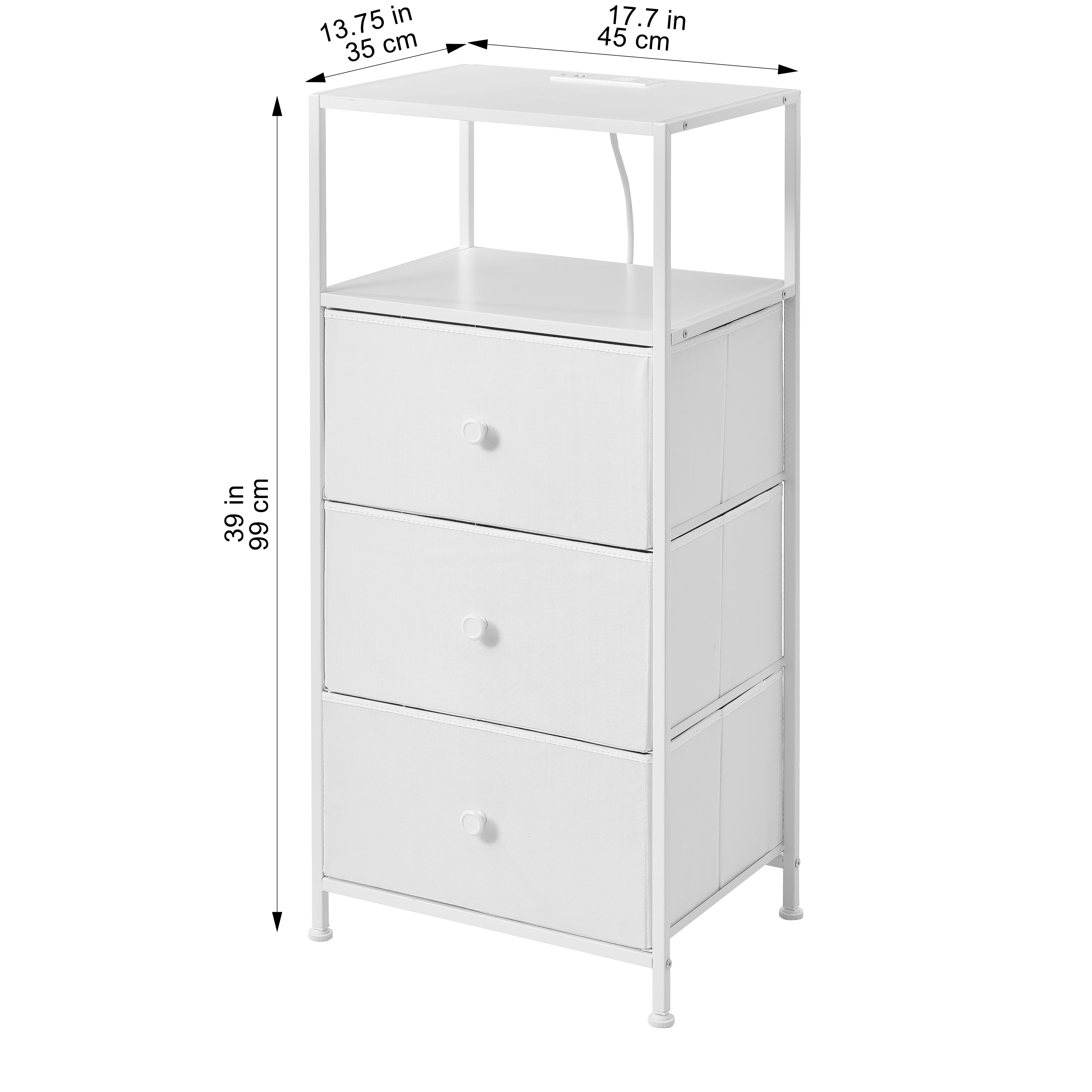 Mainstays 3 Drawer Fabric Nightstand with USB, Arctic White Boucle