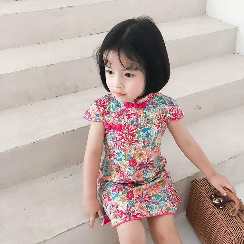 Baby Girl Dress Medium Sleeve Floral Cheongsam New Year Chi-Pao Children Outfit 