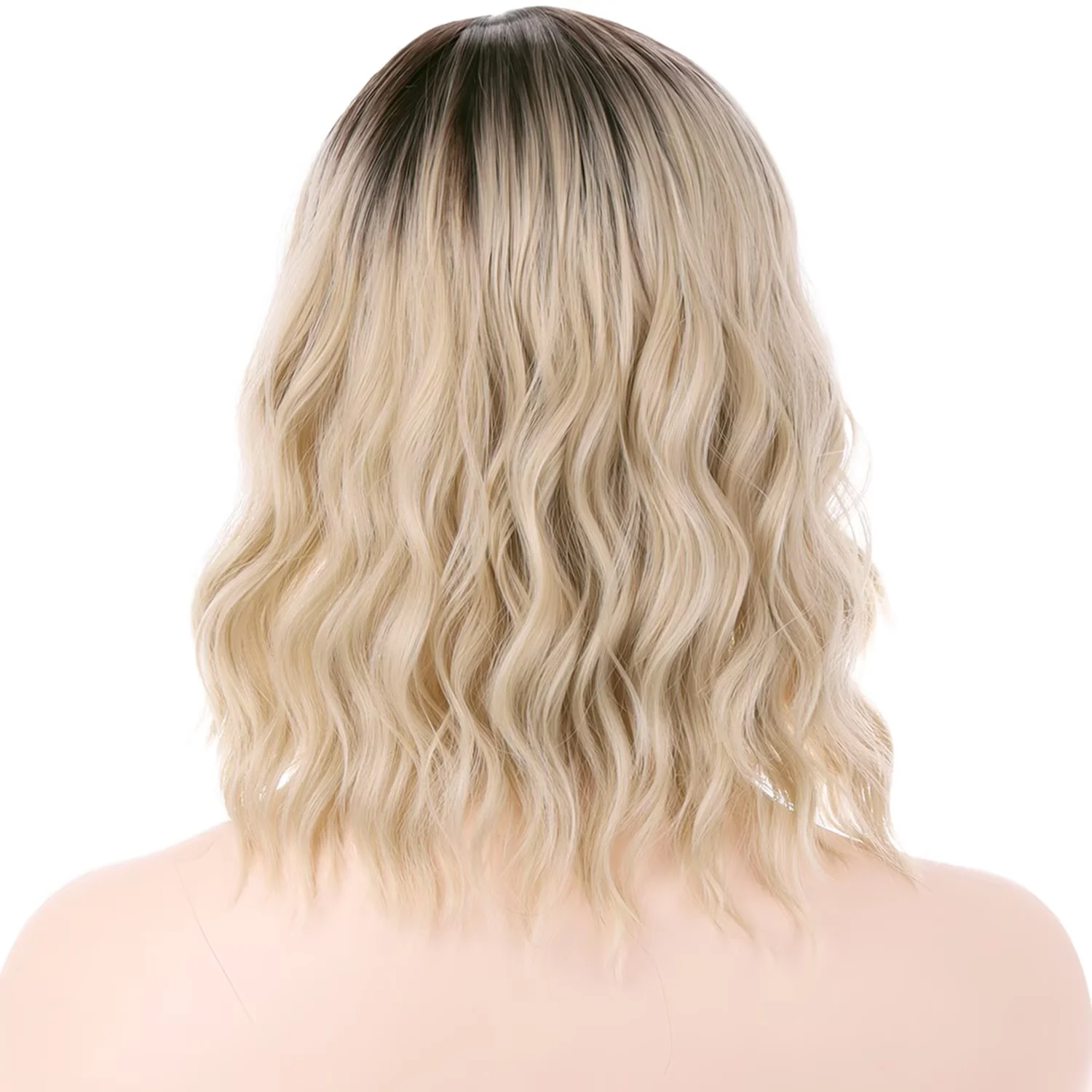 RightOn 12 Inches Blonde Ombre Wig With Flat Bangs Short Curly Wig for Women Girls Daily Use