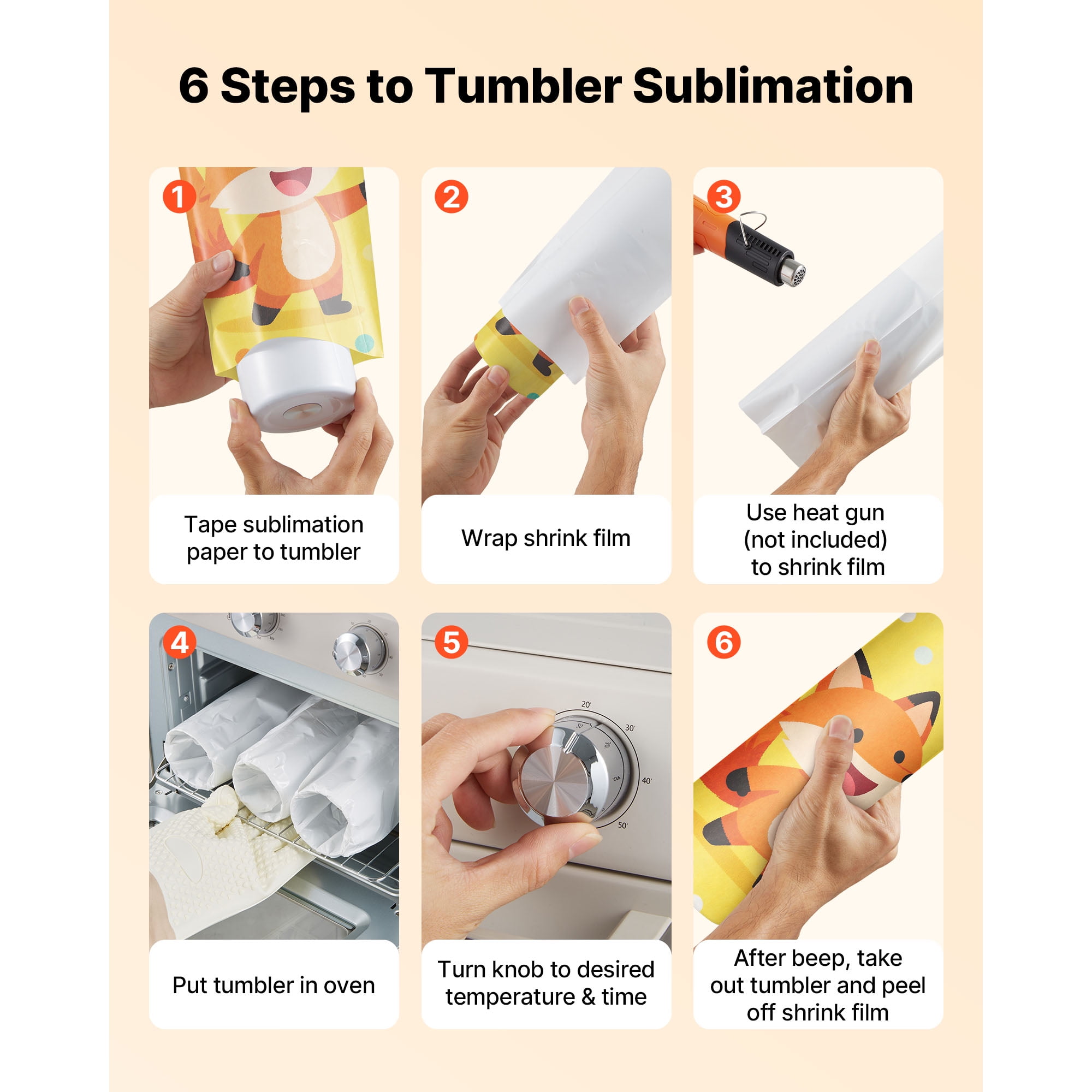 KFFKFF 26 Qt Sublimation Oven Machine, Compatible with 40oz Tumblers, Includes 50 Shrink Films, 1 Tape, and 2 Heat Gloves, 360° Turbo Convection for Sublimation Tumblers, Mugs, Bowls, Off-White