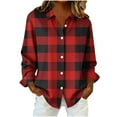 thumbnail image 2 of GaThRRgYP Plus Size Oversized Sweatshirt for Women,Women's Long Sleeve Plaid Daily Print Button-Up Flared Shirt Fashion Loose Casual Top Red S, 2 of 6