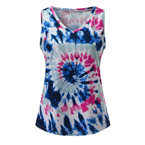 Tank Tops for Women Camisole Casual Sleeveless Tie-Dyed Print V Neck Vest Shirts Undershirt,Grey,XL