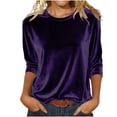 thumbnail image 2 of Ounisa Womens Velvet Tops Trendy Dressy Casual 3/4 Length Sleeve Round Neck Elegant Blouses, 2 of 7