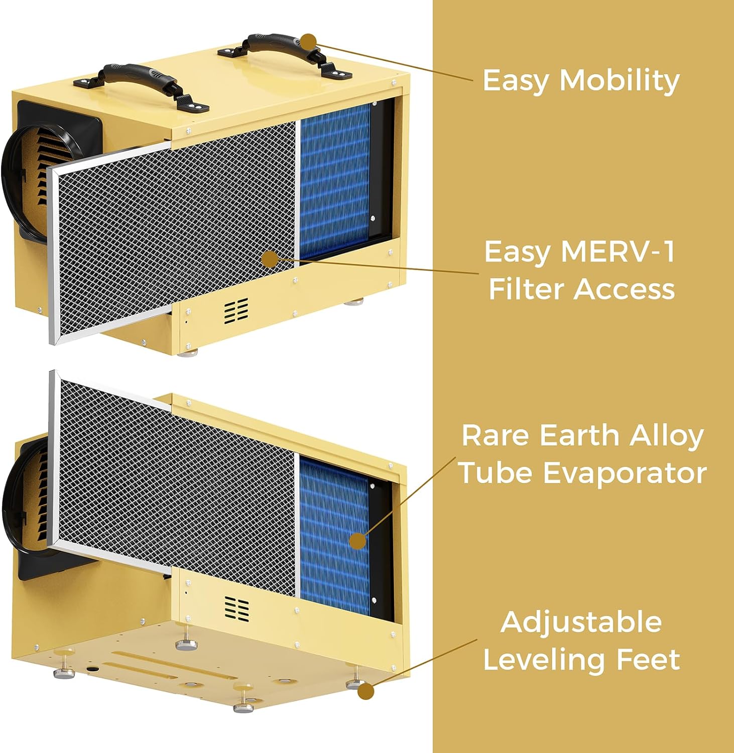 ALORAIR 120 PPD Commercial Dehumidifier, with Drain Hose for Crawl Spaces, Basements, Industry Water Damage Unit, cETL Listed, Compact, Auto Defrost Crawlspaces Dehumidifiers, Up to 1,300 sq.ft,Gold