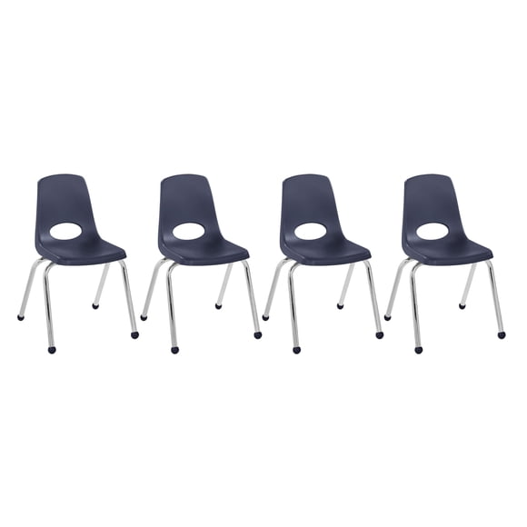 Factory Direct Partners 10382-NV 16" School Stack Chair, Stacking Student Seat with Chromed Steel Legs and Ball Glides for in-Home Learning or Classroom - Navy (4-Pack)