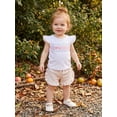 thumbnail image 4 of BemeyourBBs Toddler Baby Girls Mothers Day Outfits Infant Baby Girls Summer Clothes I Love Mama Letter Embroidery Flying Sleeves TShirt Tops and Elastic Waist Stripe Shorts Set, 4 of 8