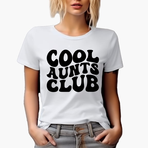 Cool Aunts Club, Group of Aunties Themed, Groovy Retro Wavy Text Merch Gift, White T-Shirt, Small