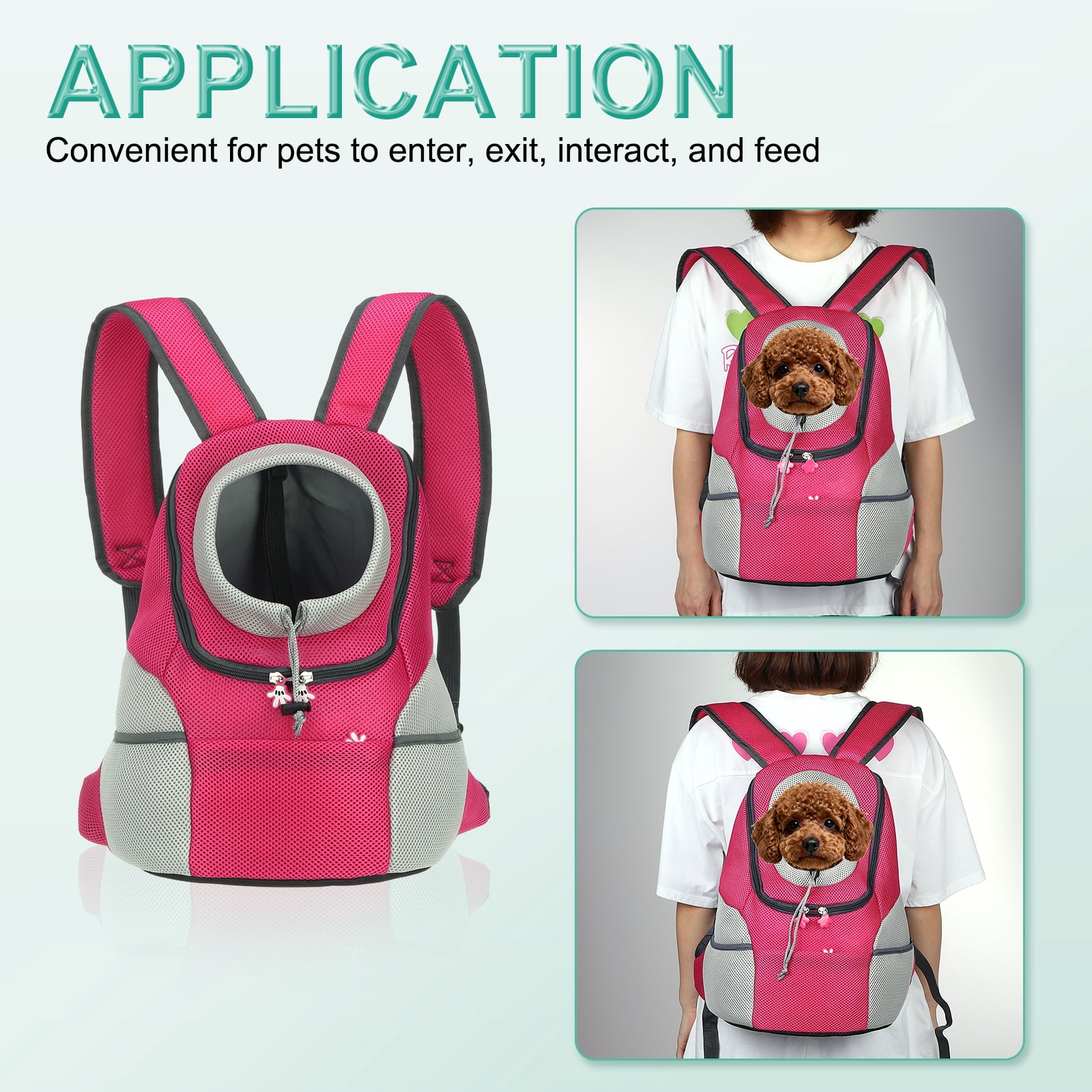 Uxcell Dog Backpack Carrier, Head Out Design, Front Chest Pet Hiking Carrying Bag for Cats or Small Dogs Up to 11lbs, Intended for Hiking / Camping / Traveling (Rose Red, 12"x8"x16")