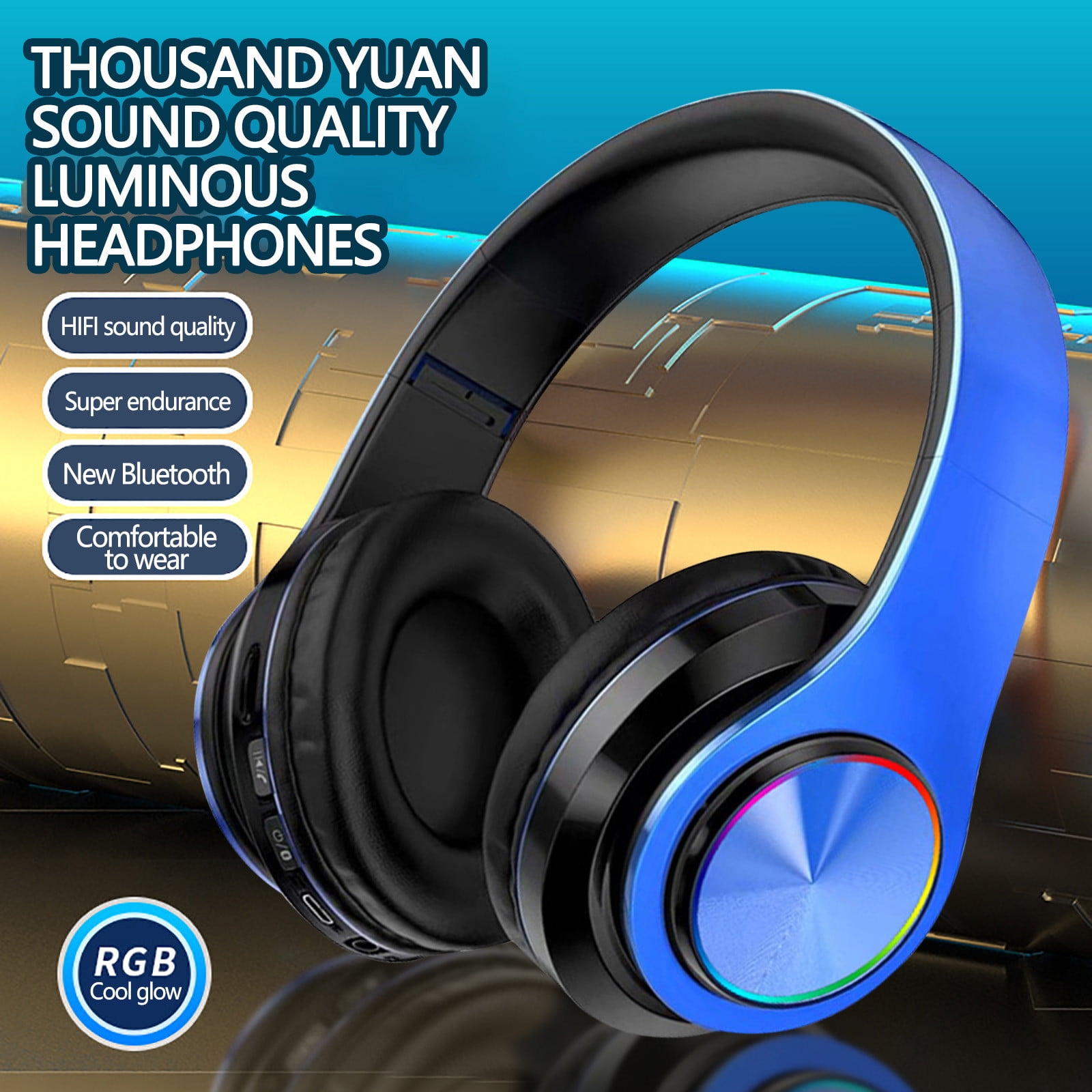 Bluetooth Headphones Over-Ear, Foldable Wireless and Wired Stereo Headset Micro SD/TF, FM for Cell Phone,PC,Soft Earmuffs &Light Weight for Prolonged Wearing,Blue