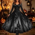 thumbnail image 2 of 2026 Women Halloween Witch Printed Maxi Dress V Neck Long Sleeve Gothic Flowy Long Dress for Halloween Themed Party, 2 of 6
