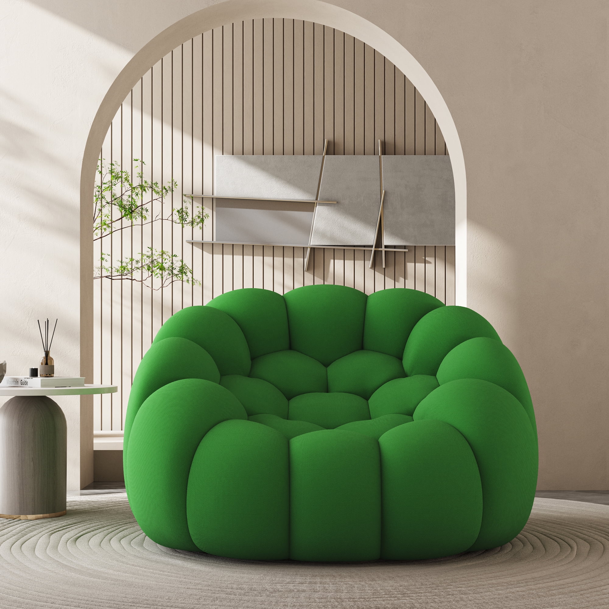 MAYEERTY 47" Lazy Curved Bubble Floor Sofa, Oversized Single Chair for Living Room, Green