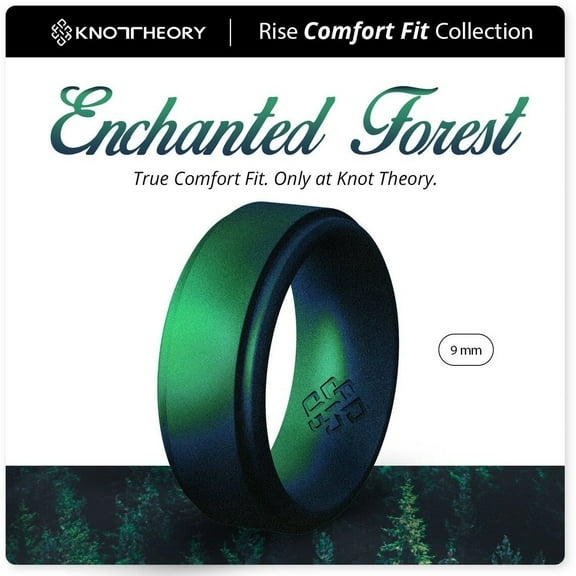 Enchanted Green Forest Step Edge Breathable Silicone Ring for Men 9mm Bandwidth