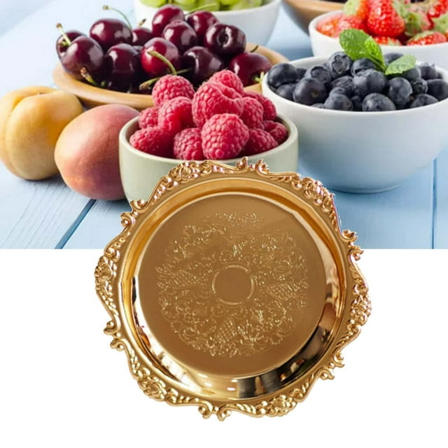 (golden) Decorative Tray, Jewelry Tray Towel Vanity Tray Dish Plate Tray Tea Fruit Storage Trays Cosmetics Jewelry Organizer