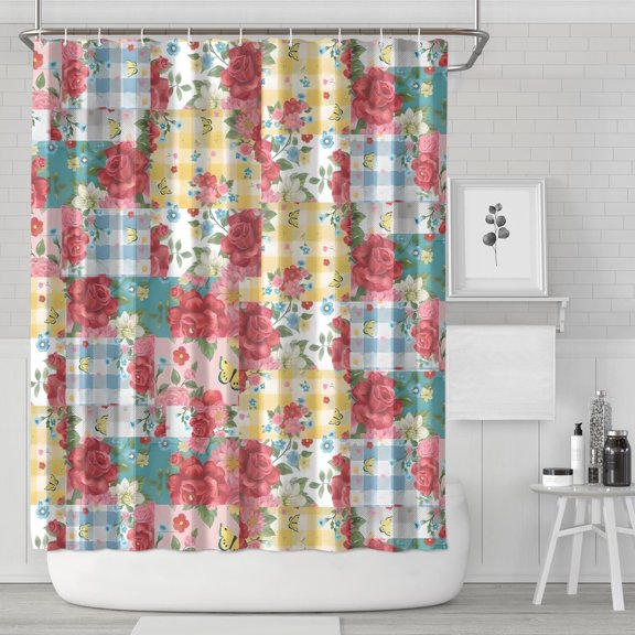 Pioneer Flower Floral Print Pattern Shower Curtain 72"x84" ,Bathroom Decorative Shower Curtains Set with 12 Hooks,Modern Waterproof Washable Shower Curtain