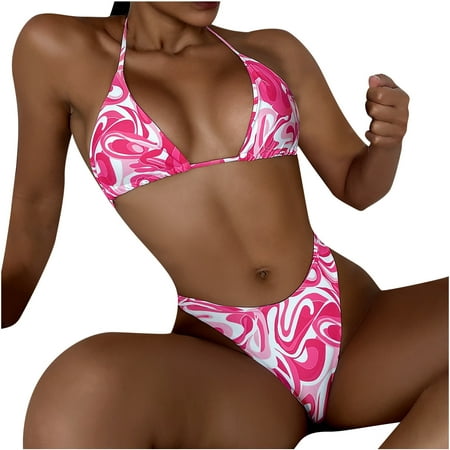 

VKEKIEO Two-Piece Sets Swimsuit Sport Bra Style Padded Hot Pink M