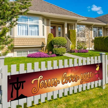 Jesus Love You Banner,Yard Sign Nativity Baptism Backdrop,Christmas Holiday Party Supplies,Merry Christmas Party Decorations