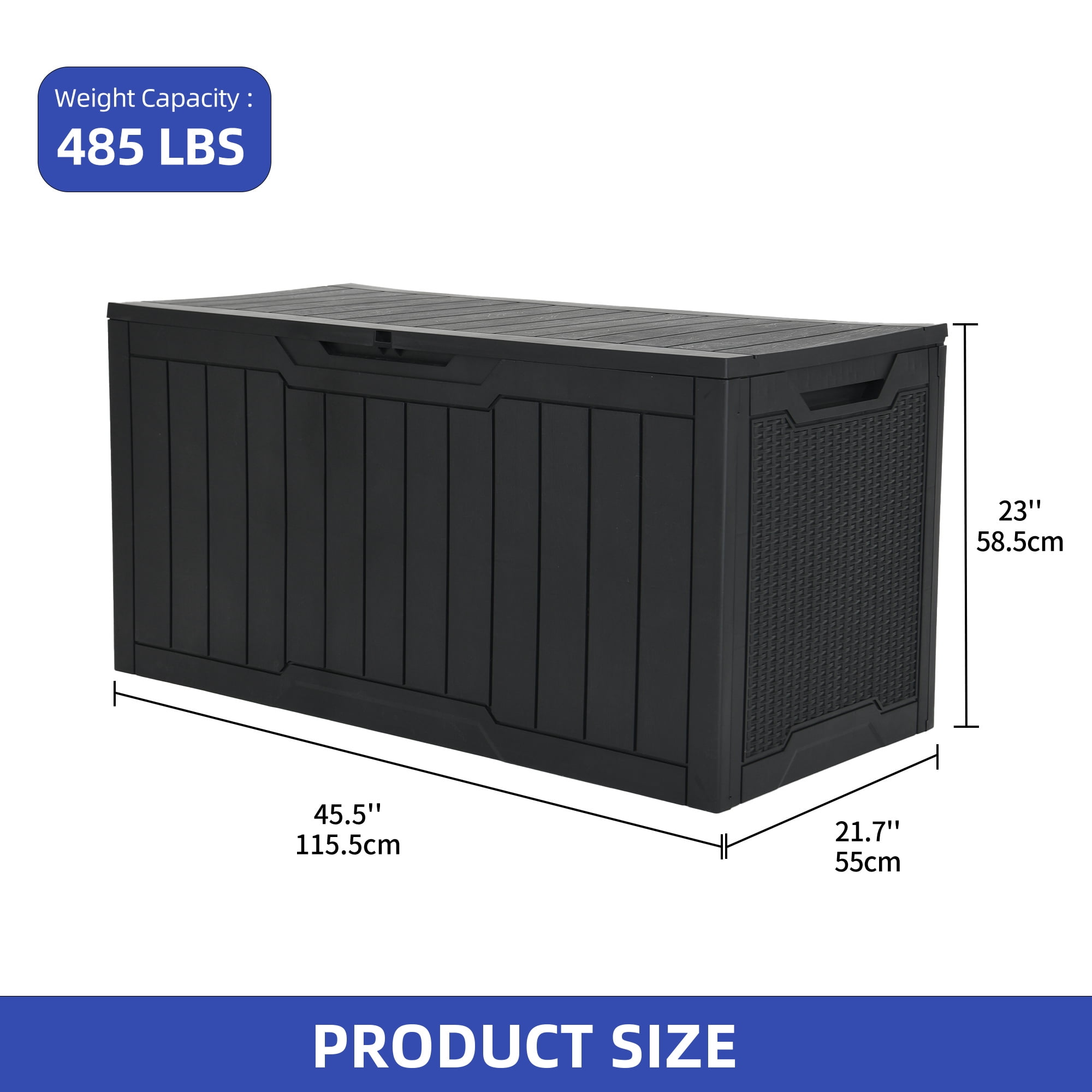 Uforic 100 Gallon Weatherproof Resin Deck Box, Lockable Outdoor Storage Container for Patio Cushions, Garden Tools and Pool Supplies, Black