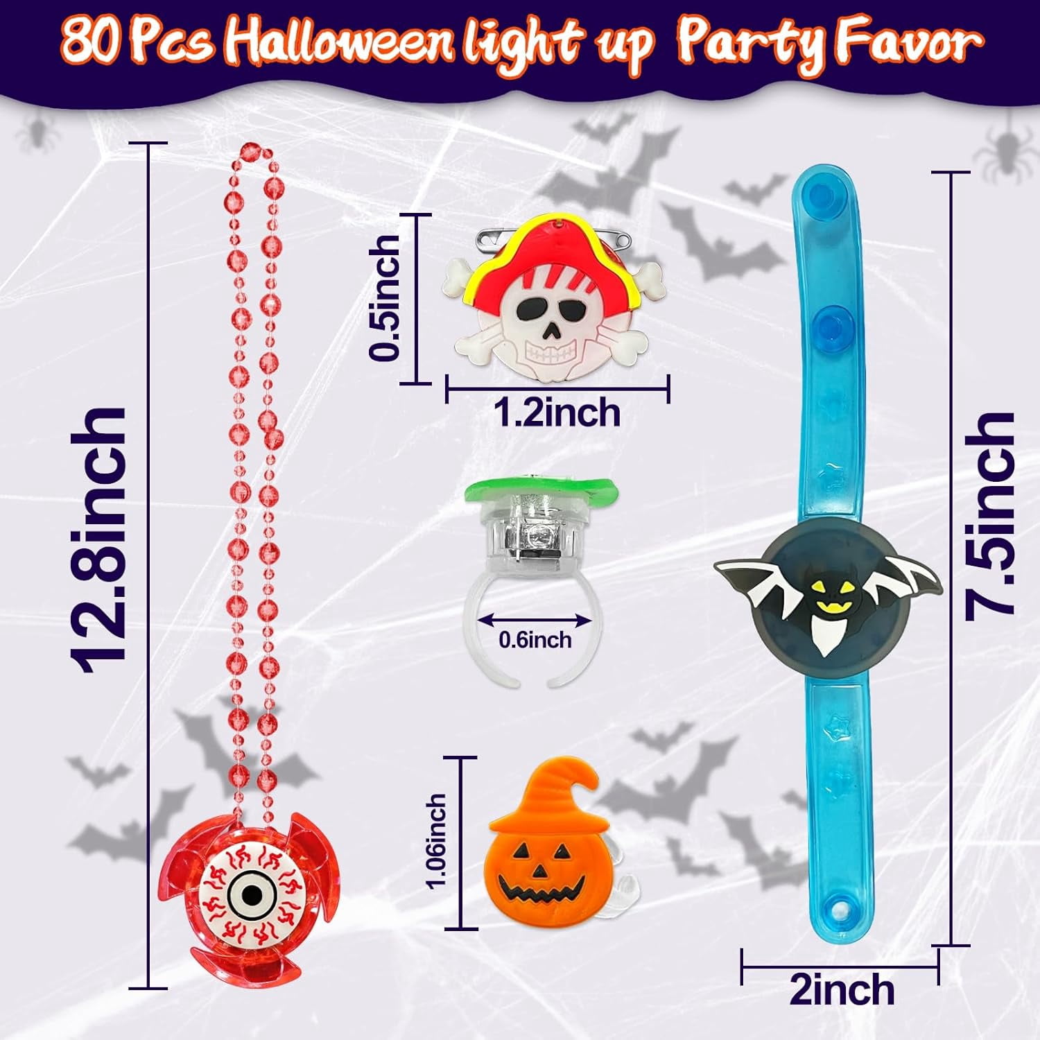 42 Pcs Halloween Party Favors for Kids Halloween Glow in the Dark Toys Rotating Spin Light Up Necklaces LED Bracelets Flash Rings Brooches Hair Lights Halloween Treats Gifts Bag Fillers Party Supplies