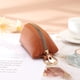 thumbnail image 5 of Monedero de cuero para mujer, bolso de mano con cremallera de color sólido para mujer (marrón claro), 5 of 5