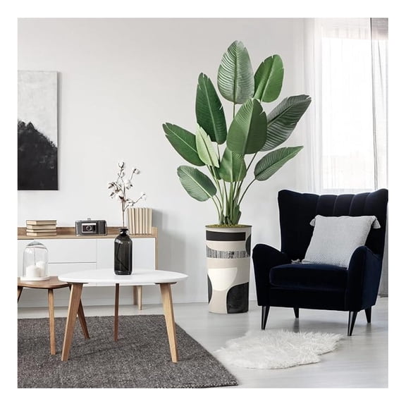 Artificial Tree in Beige and Brown Abstract Pattern Planter, Fake of Paradise Silk Tree for Indoor and Outdoor Home Decoration - 67" Overall Tall (Plant Pot Plus Tree)