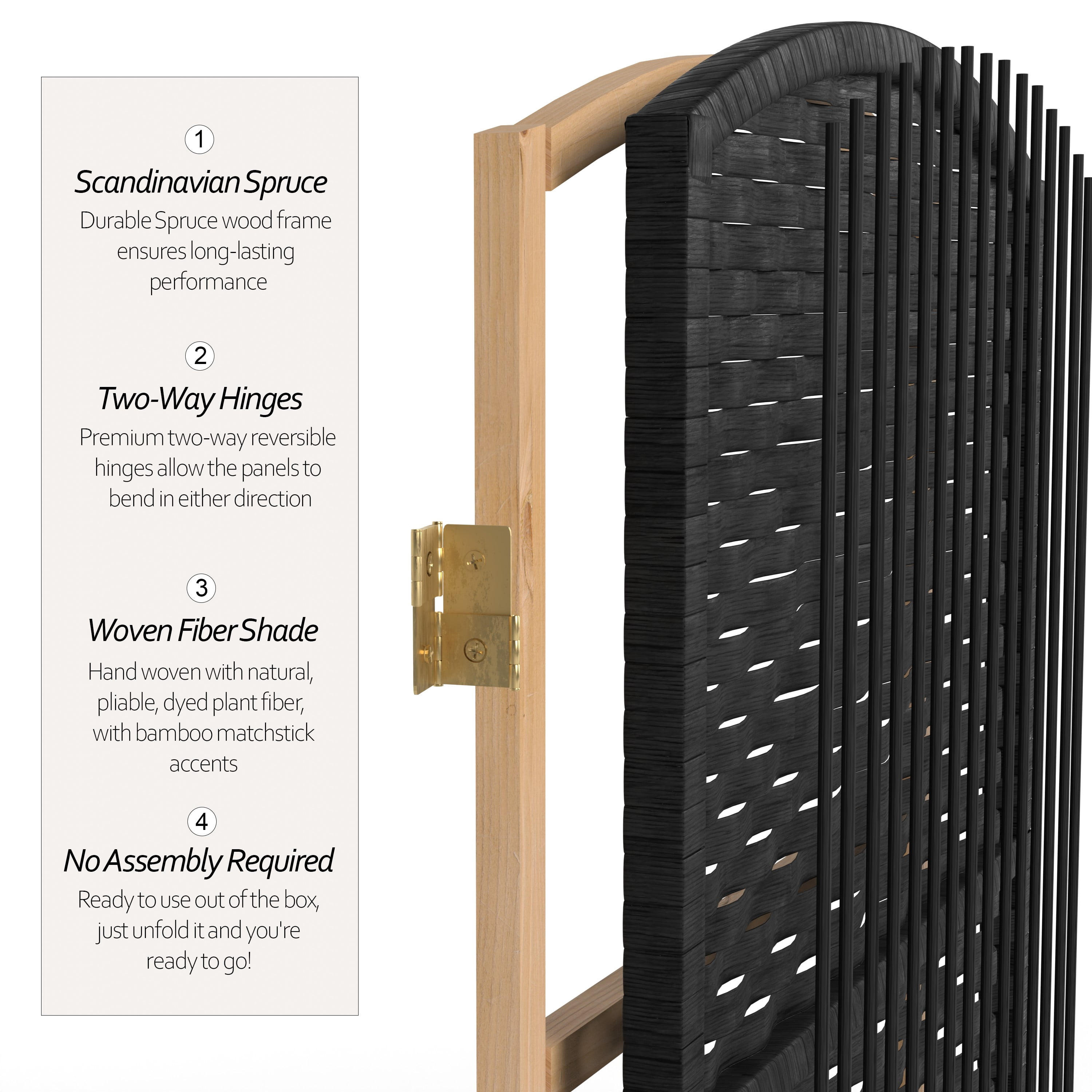 Red Lantern 6 ft. Tall Diamond Weave Fiber Room Divider - Black - 6 Panel