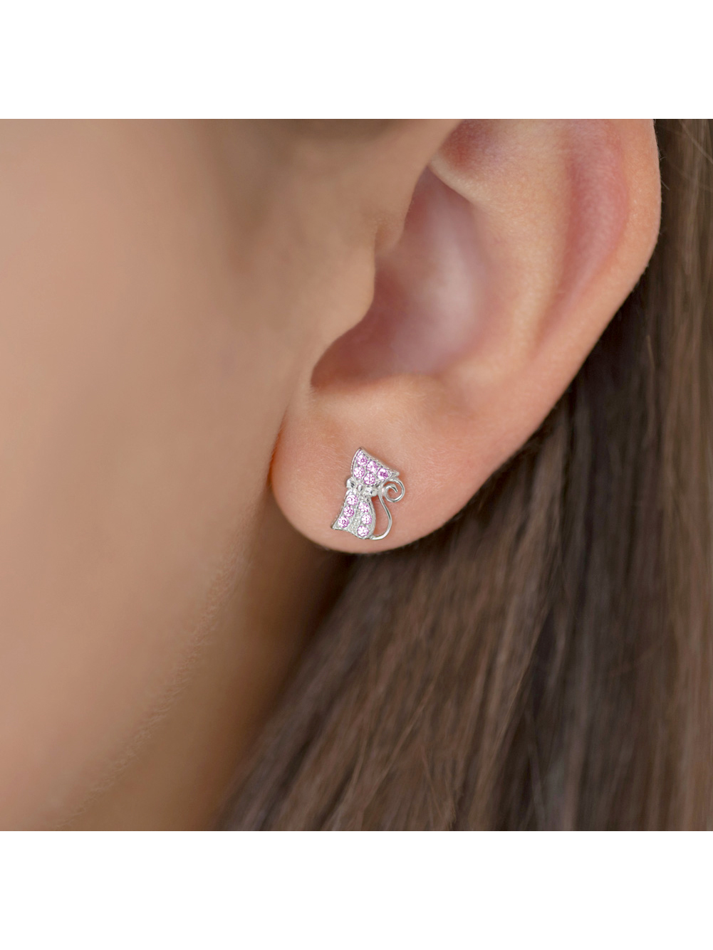 Sassy Kitty Cat Kids / Children's / Girls Earrings Screw Back - Sterling Silver