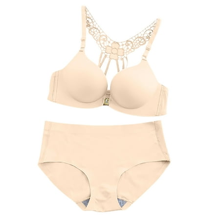 

YYDGH Women s Contrast Lace Push Up Two Piece Lingerie Set Bra and Panty Beige M
