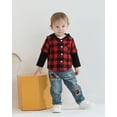 thumbnail image 3 of 12 Months Baby Boys Clothes 18 Months Boys Fall Winter Pant Set Toddler Boys Long Sleeve Hooded Plaid Top Jeans Pants 2PCS Outfits Set Red, 3 of 10