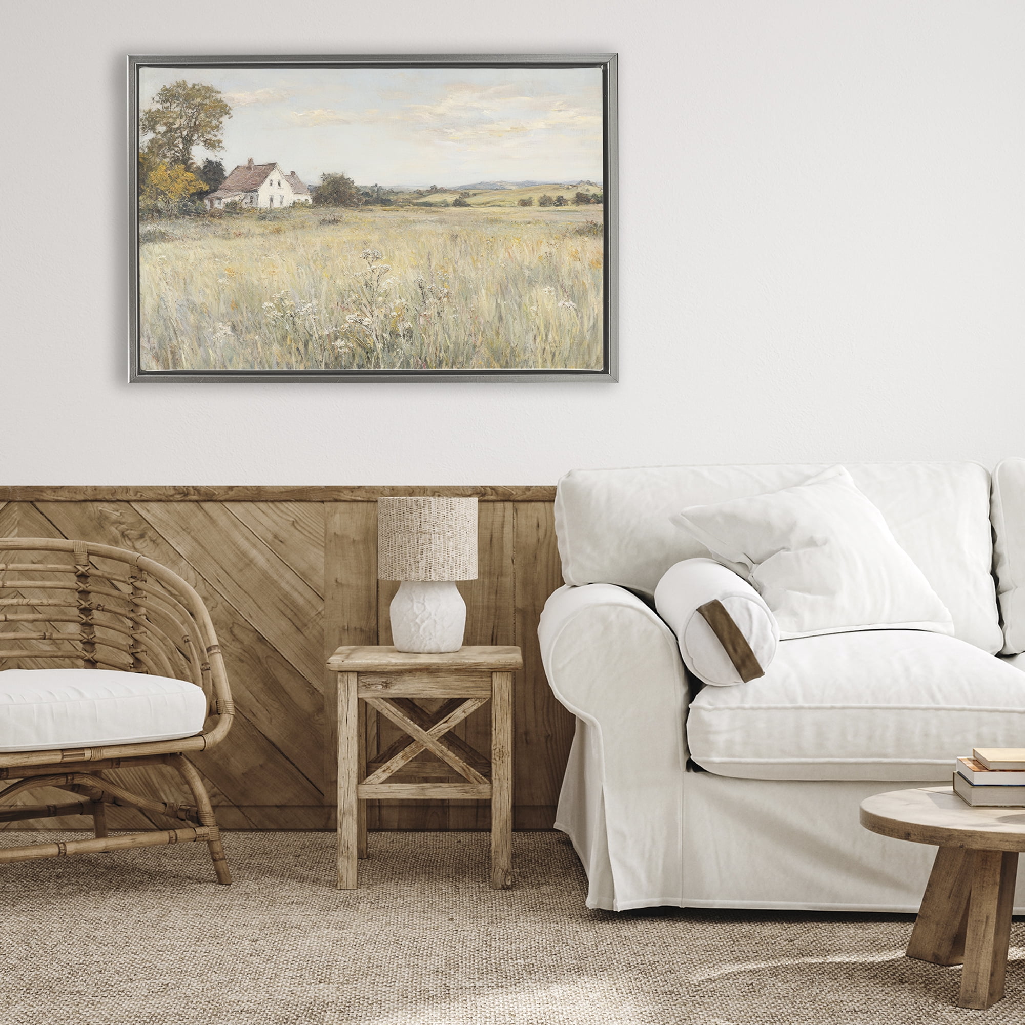 Stupell Industries Country Living in Golden Meadow Gray Framed Floater Canvas Wall Art, design by Petal Prints Design
