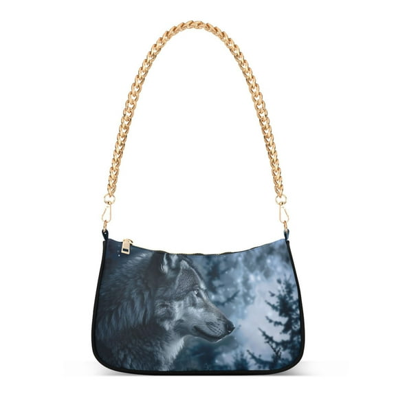 Ryvnso Wolf in Night Forest Womens Chain Shoulder Bag Tote Handbags Clutch Hobo Purse with Zipper for Travel