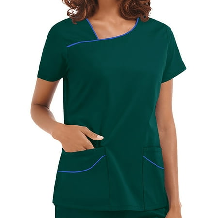 

CHMORA Scrub Tops Women Print Print Nurse Uniforms for Women Short Sleeve V-Neck Shirts Tee Tops with Pockets(Green S)
