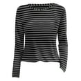 thumbnail image 4 of Telankuip Basic Long Sleeve Striped T Shirts for Women Casual Crewneck Slim Fit Pullover Tops Simple and Stylish Color Block Thin Fall Winter Soft Comfy Base Layer Tee Shirts Black L, 4 of 4