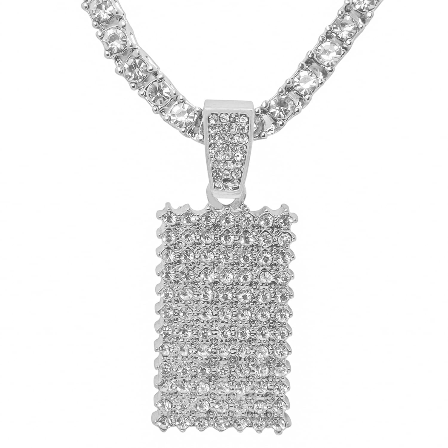 Mia Diamonds - 14K White Gold Plated Iced Out Hip Hop Bling Rectangle