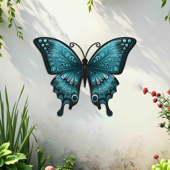 15.7x12.1In Blue Butterfly Iron Wall Art Metal Hanging Sculpture Waterproof Outdoor Indoor Decor For Yard Balcony Living Room Bedroom