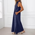 thumbnail image 4 of DHFJKG Summer Dresses For Women Beach Long Dress Sleeveless Turndown Collar Loose Fit Solid Color Flowy A-Line Side Slit Sundress Versatile Dresses, 4 of 7