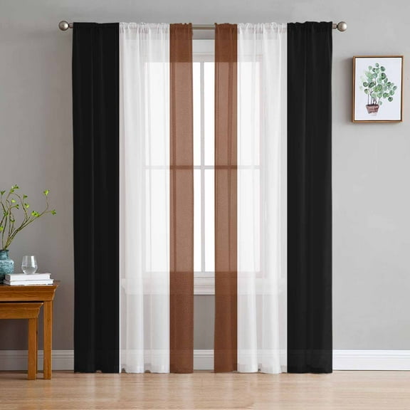Brown Black White Boho Sheer Curtains 84 Inches Long 2 Panels Set, Window Sheer Curtains for Living Room/Bedroom, Contemporary Modern Art Light Filtering Rod Pocket Curtain 52'' x 84'' x 2