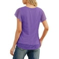 thumbnail image 5 of JWD women's short sleeved double-layer mesh pleated shirt summer fashion casual top Purple-S, 5 of 6