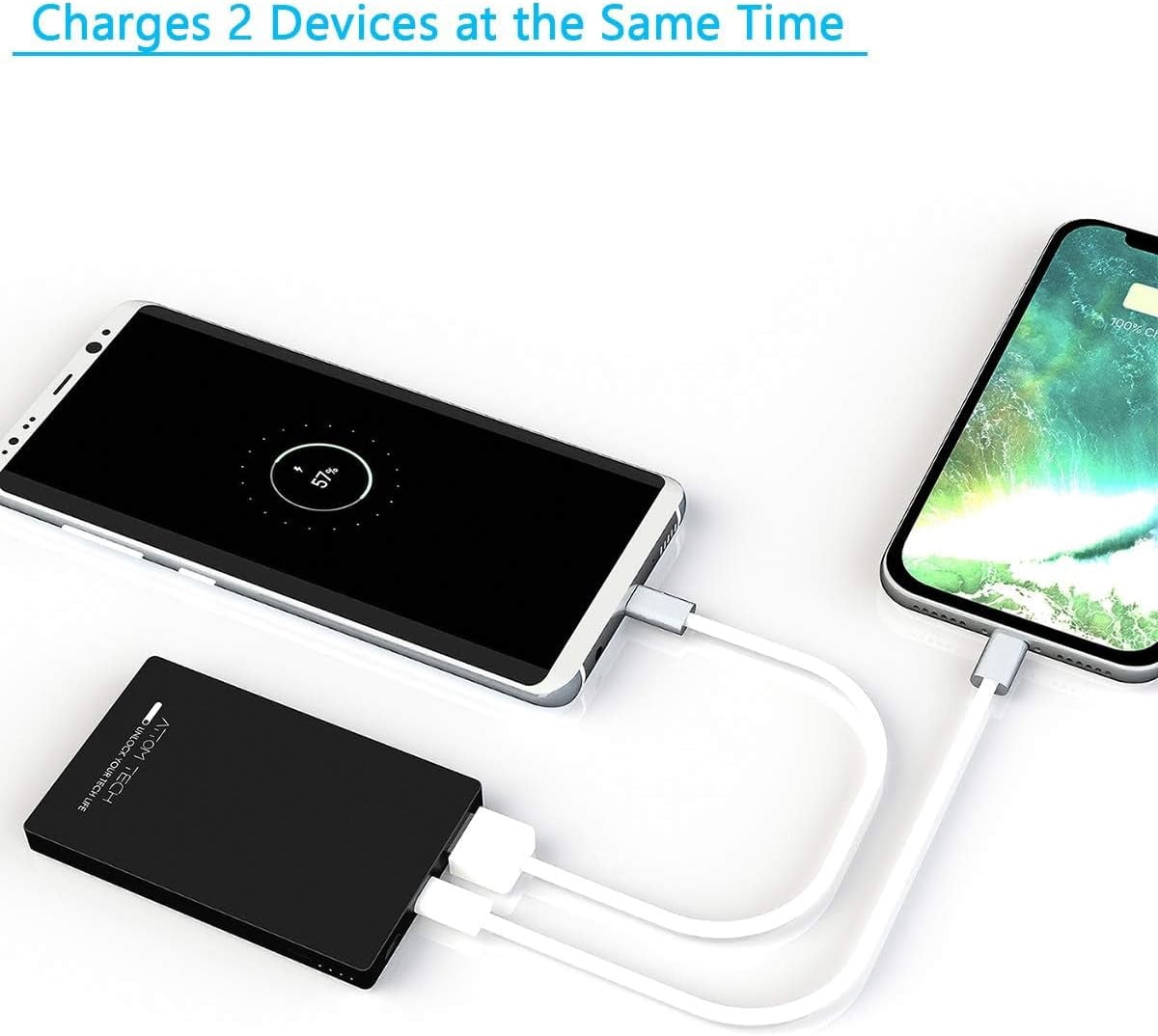 Dual USB Output Super Slim Power Bank Ultra Thin 3000mAh Portable Charger Mini External Phone Battery Pack Small Outlet Emergency Backup (Black)