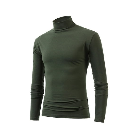 Oalirro Long Sleeve Tee Shirts for Men Men Solid Turtleneck Casual Slim Fit Pullover Warm T-shirt Bottoming Shirt