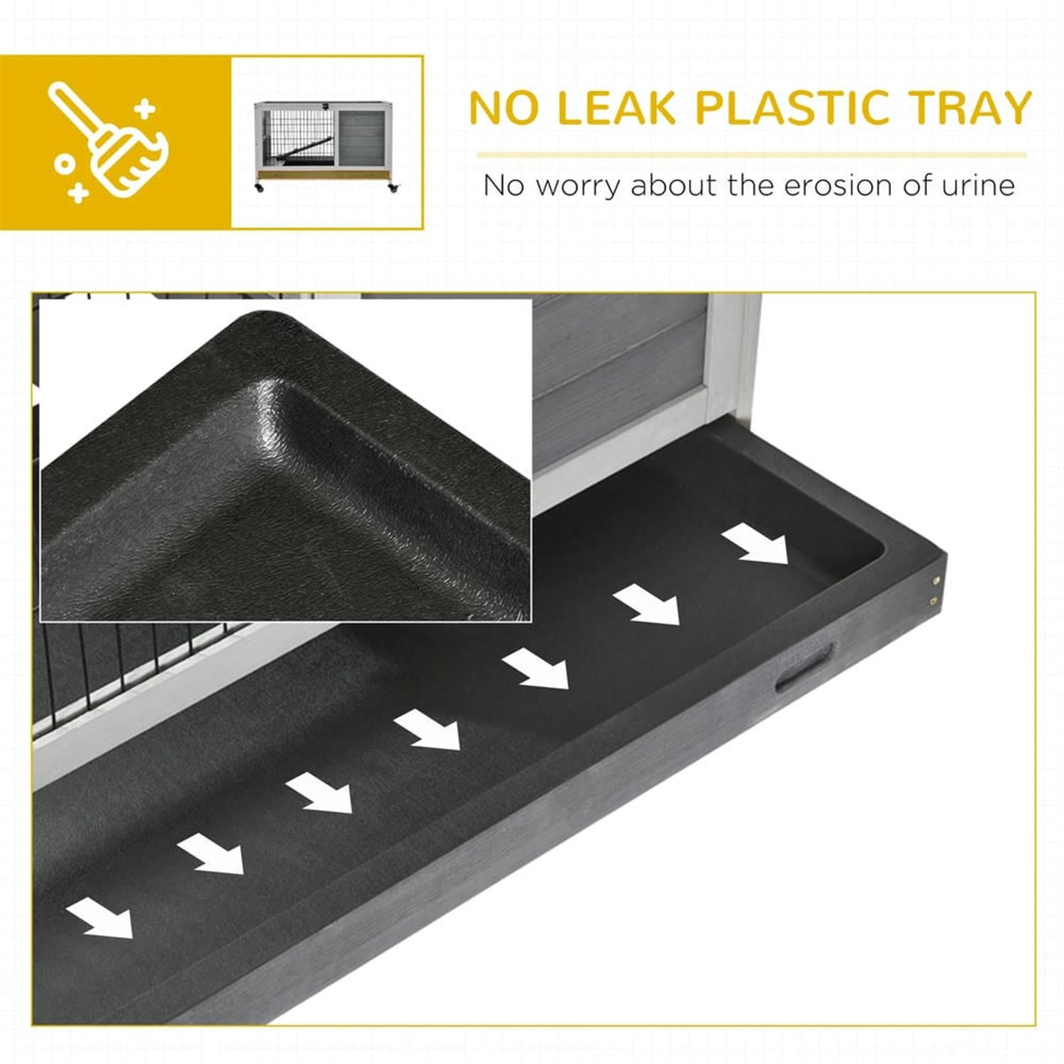 resenkos 35" Indoor Wooden Rabbit Hutch with Enclosed Run and Wheels, Outdoor Bunny Cage for Bunnies, Guinea Pigs, Gray