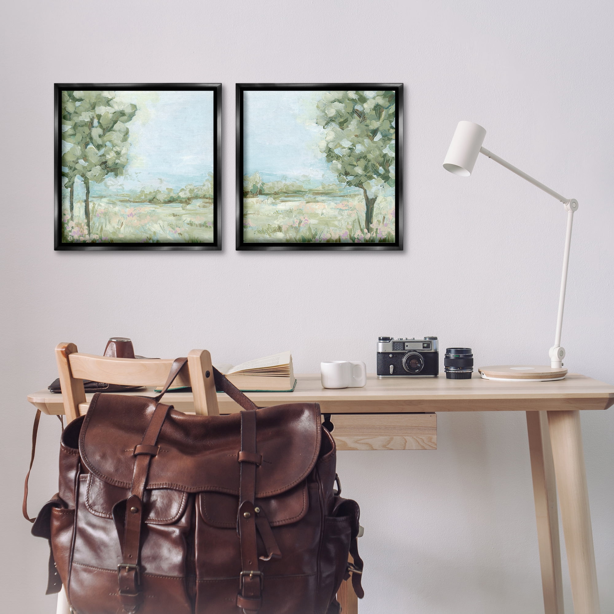 Stupell Industries Bright Spring Field Landscape Landscape & Nature Painting Black Floater Framed Canvas Art Print Wall Art, 18 x 18, Set of 2